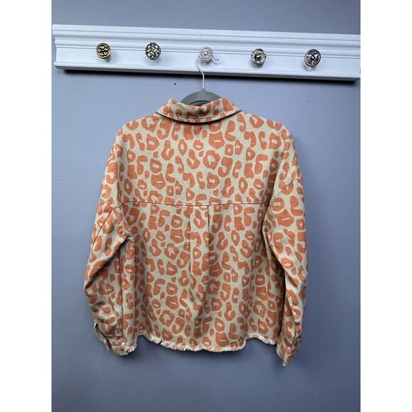 Jodifl Jacket Womens Small Orange Cheetah Print Button Up Cotton Collar Pockets - Picture 2 of 9